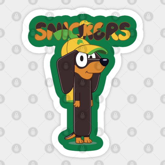 Snickers He is a sausage dog Sticker by KOMIKRUKII